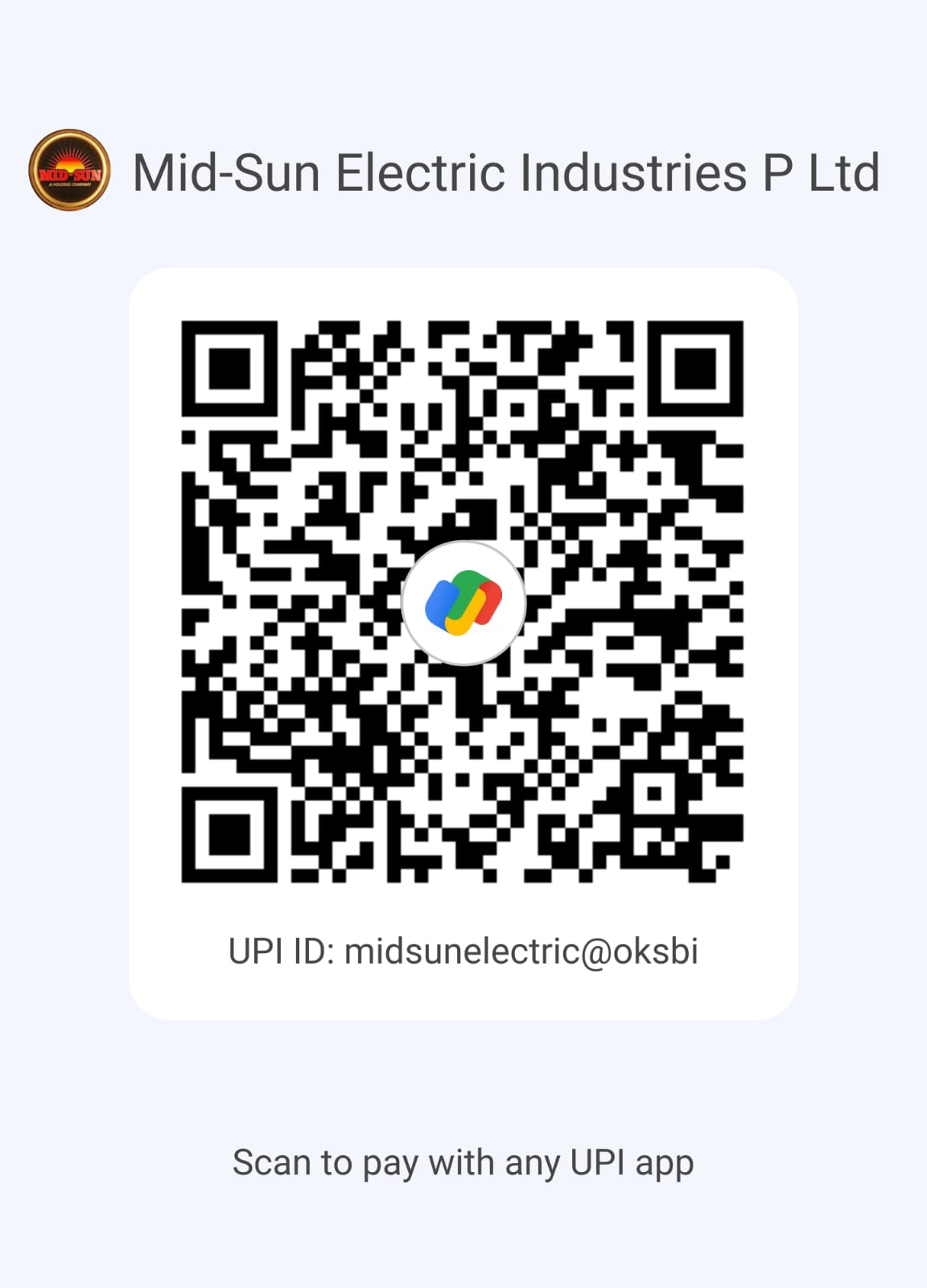 Mid-Sun UPI QR code for midsunelectric@oksbi